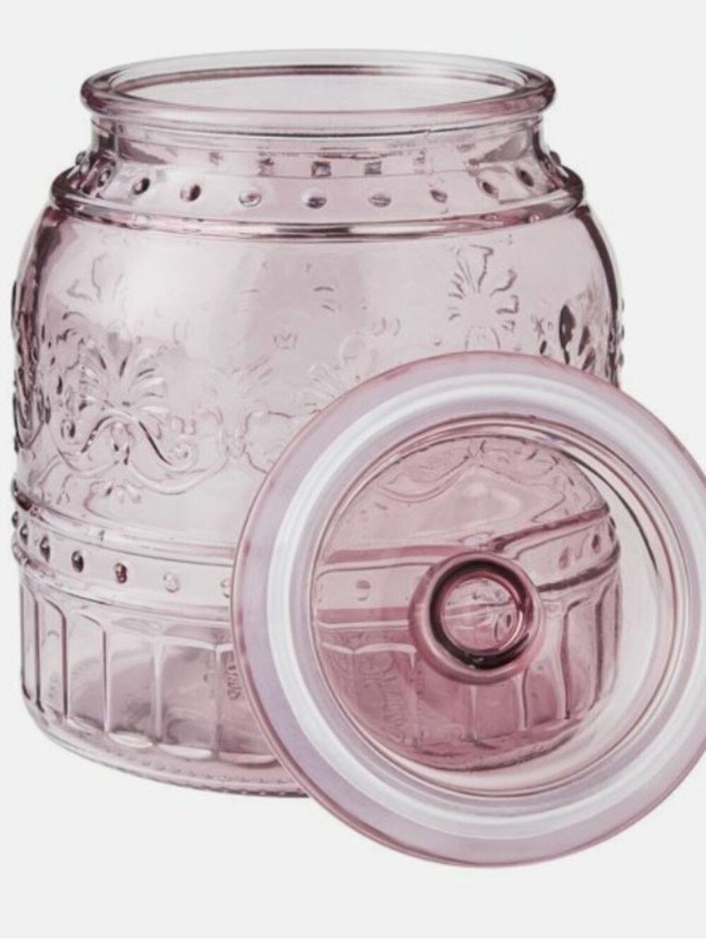 Pioneer Woman Cassie Embossed Pink Lavender Storage Jar